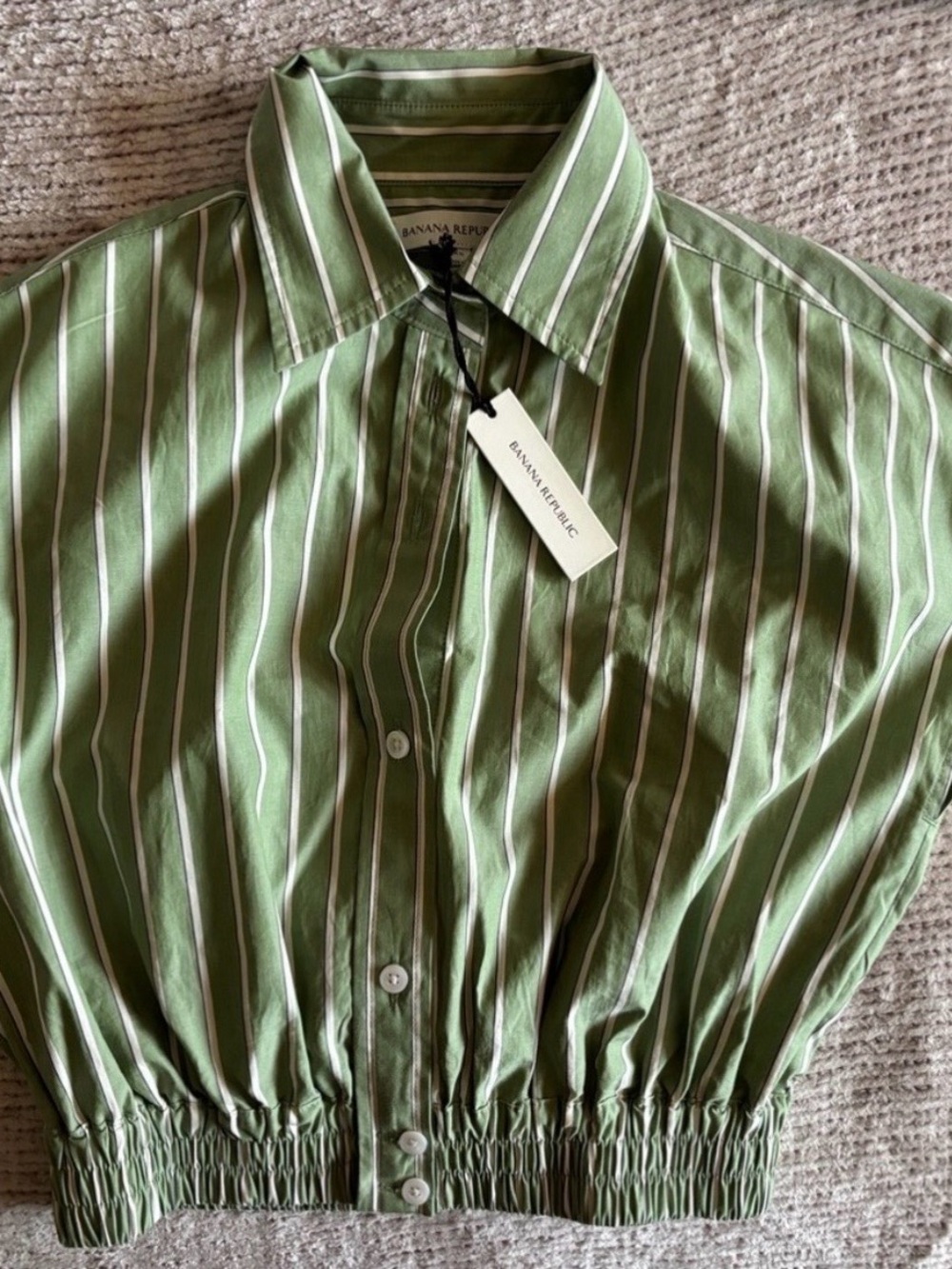 Banana Republic Green and White Striped button down blouse